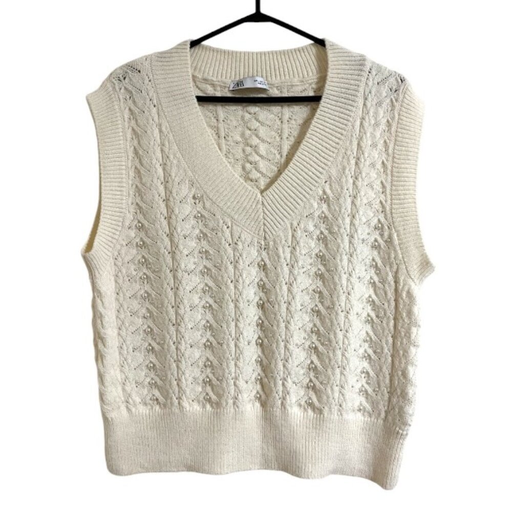 Zara Cream Cable Knit Sweater Vest